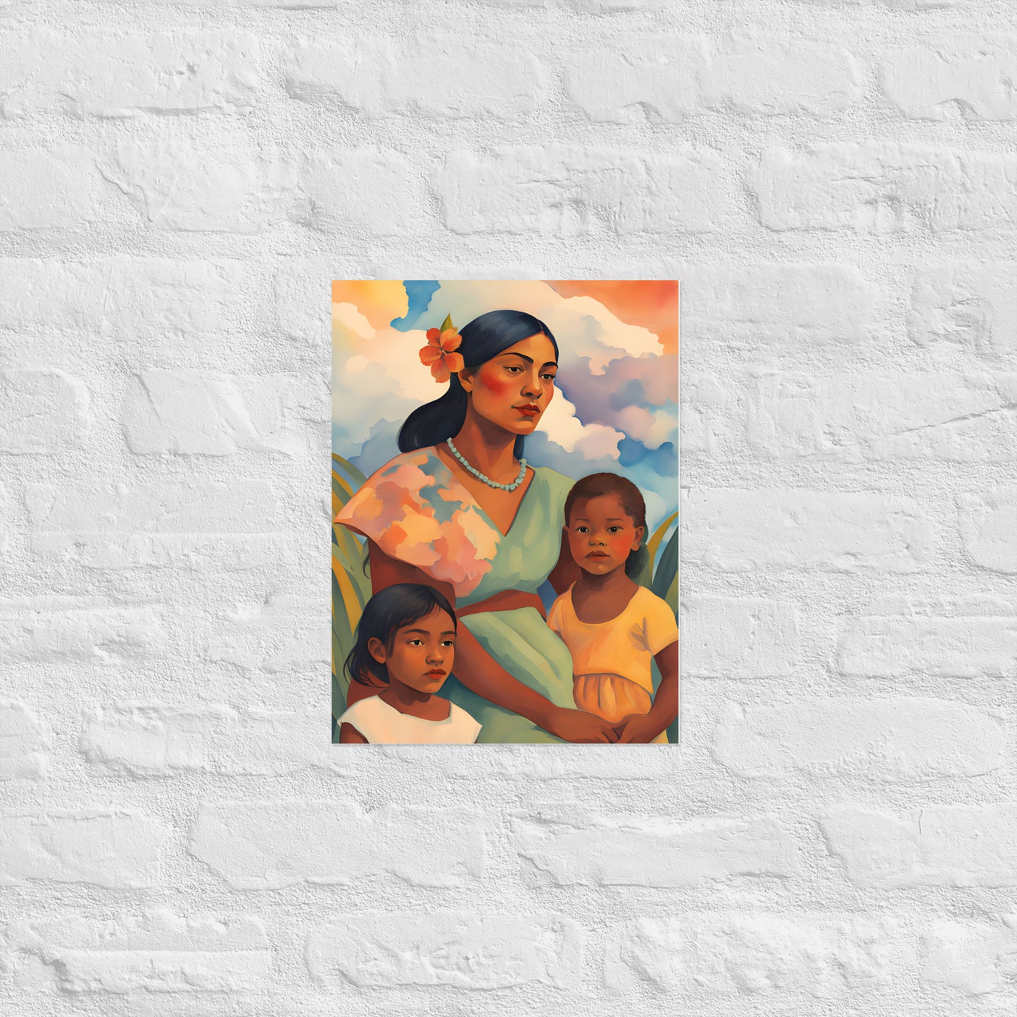 Polynesian Woman with Children Poster