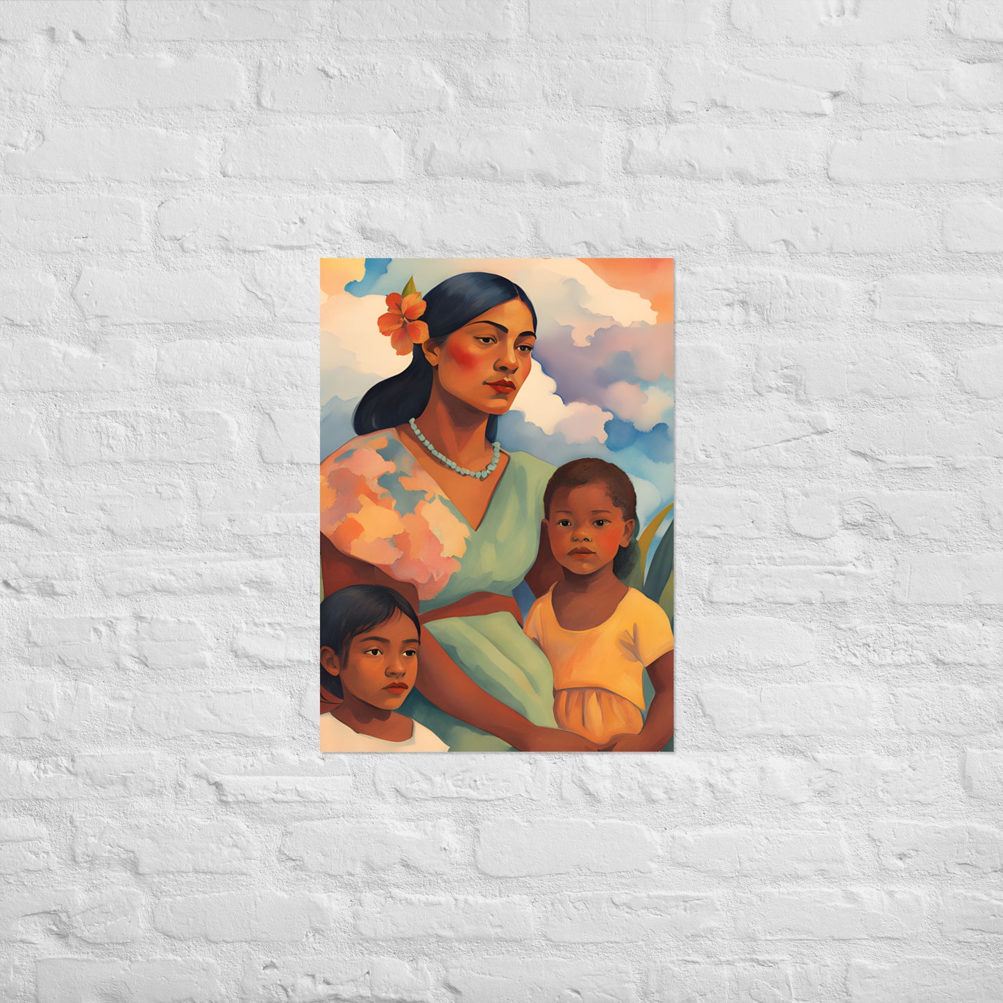 Polynesian Woman with Children Poster