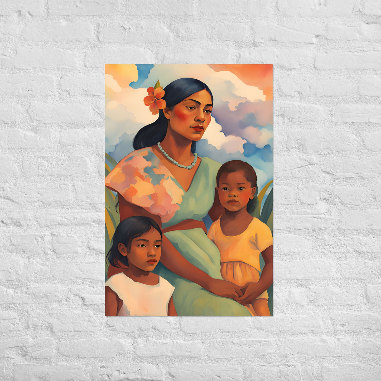 Polynesian Woman with Children Poster
