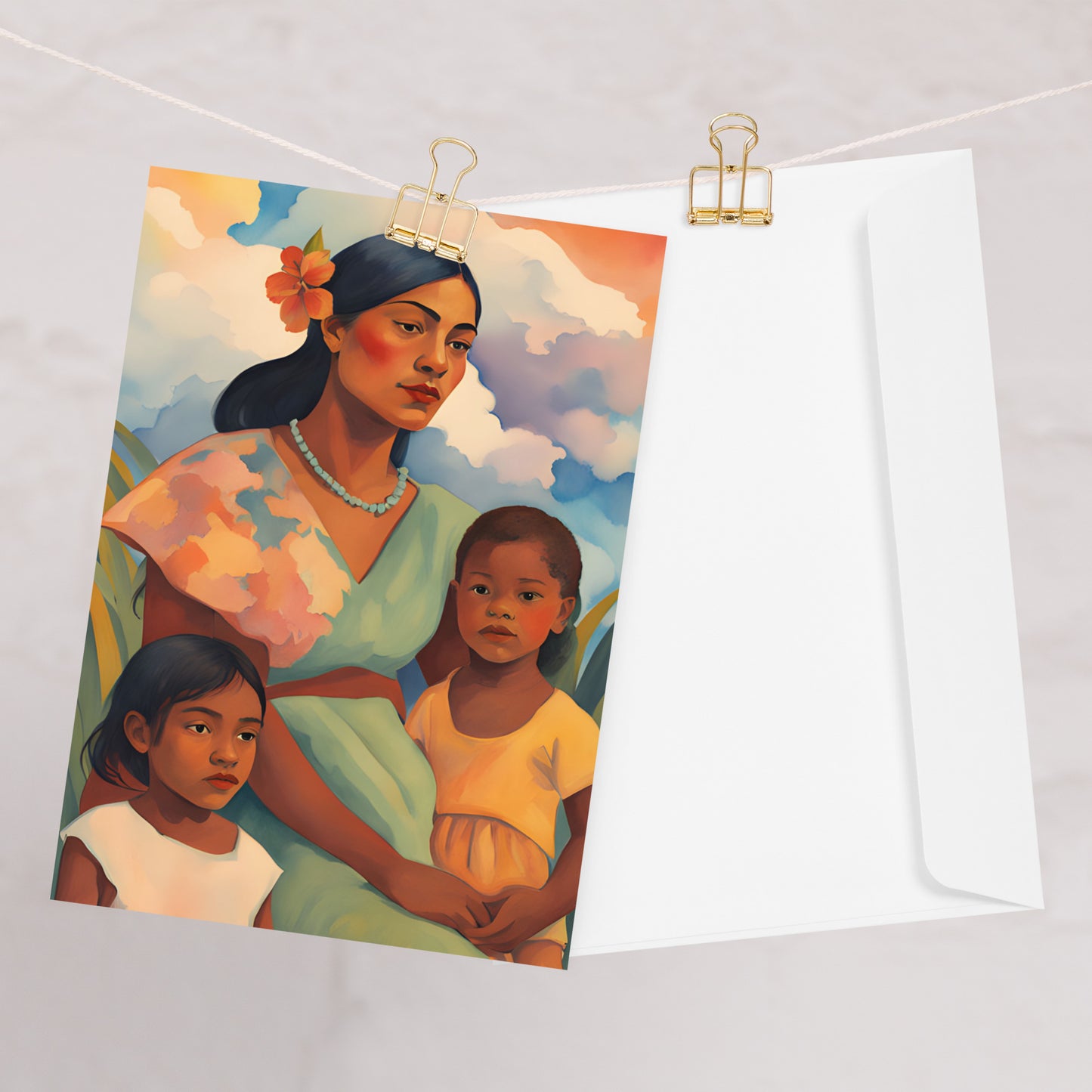 Greeting card - Polynesian Woman with Children